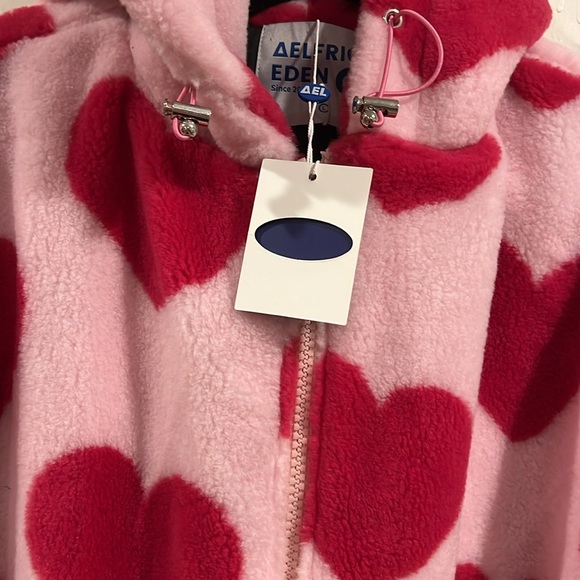 Aelfric Eden Fuzzy Heart Teddy Bear Sherpa Hoodie New with tags Pink Hearts - Picture 3 of 5